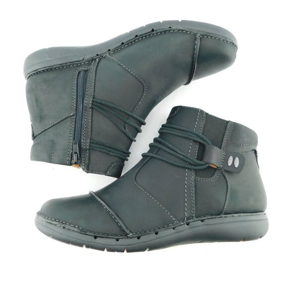 New CLARKS Unstructured Un Loop Up Black Leather Ankle Boots 8.5 W Wide - Picture 5 of 6